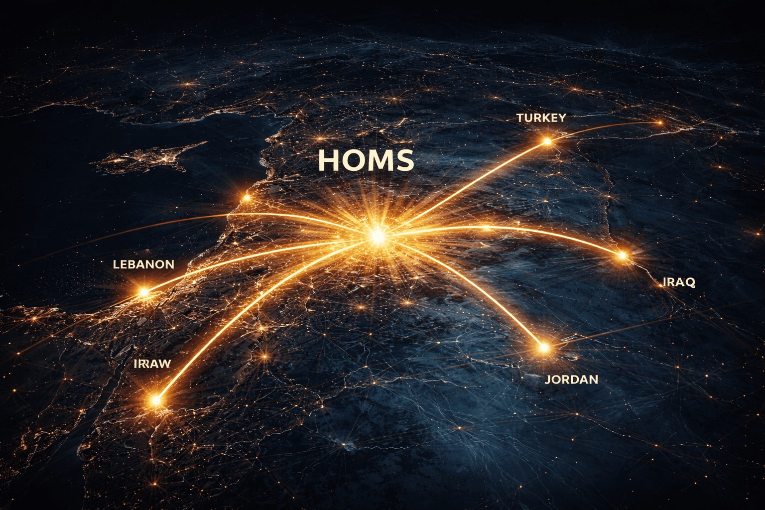 خريطة توضح الموقع الاستراتيجي لحمص في سوريا